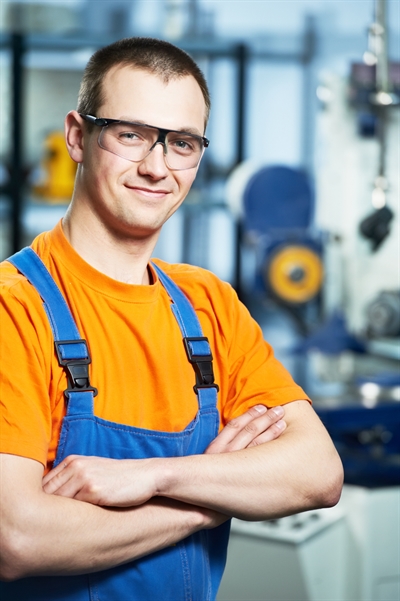 Picture of industrial male temp happy in his job